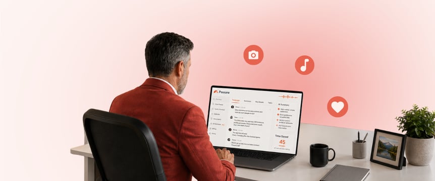 Funeral director at desk on laptop