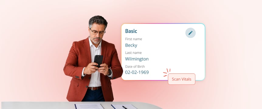 Funeral director on mobile phone next to Passare UI
