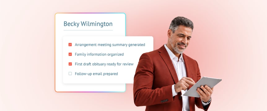 Funeral director with UI of AI-generated checklist
