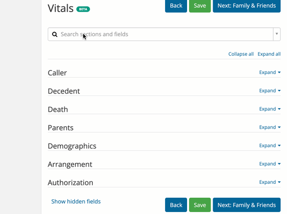 Vitals search 