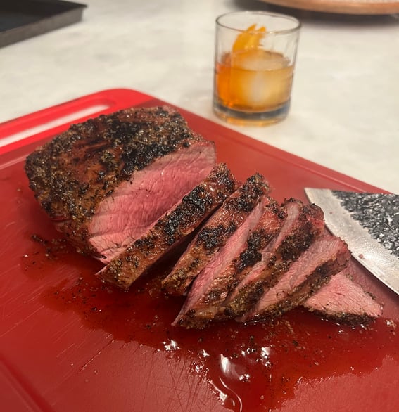steak served with cocktails