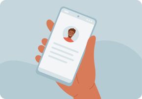 Hand holding cell phone with mobile app