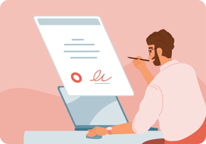 Man at computer completing an eSignature