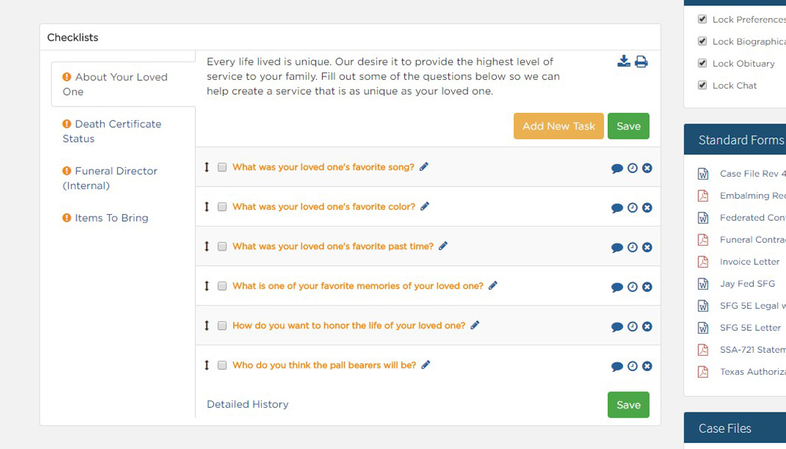 screenshot of passare's checklist page